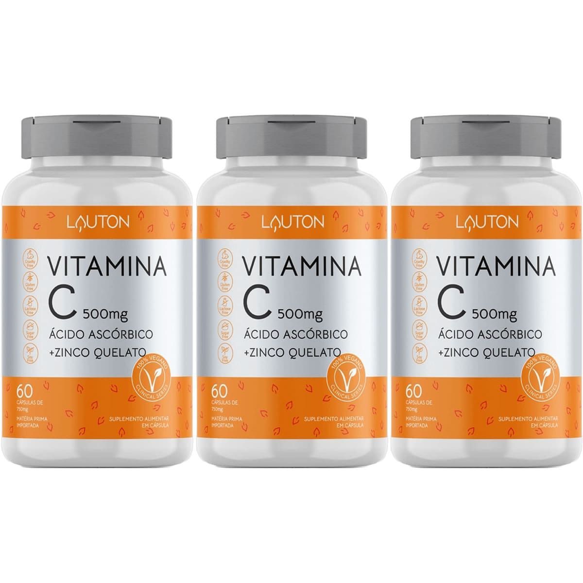 Kit 3X Vitamina C + Zinco 500mg - 60 C�psulas Lauton Nutrition