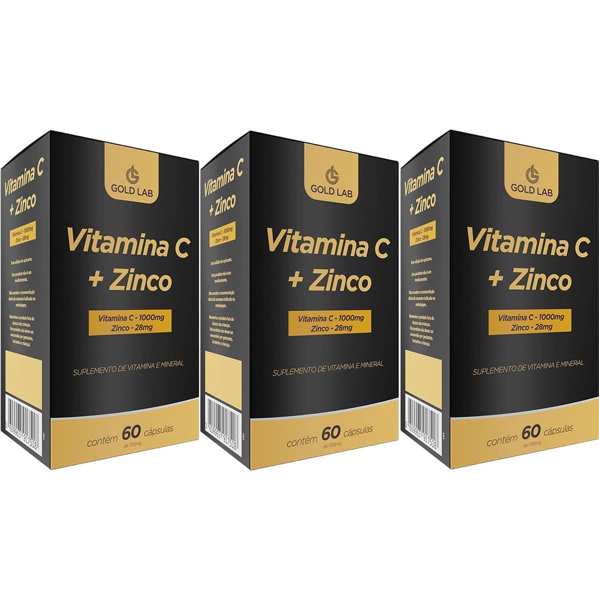 Kit 3X Vitamina C + Zinco - 60 C�psulas - Gold Lab