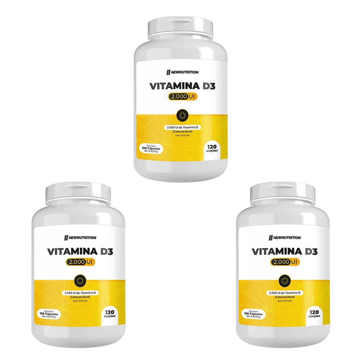 Kit 3X Vitamina D 2000UI - 120 Softgels - NewNutrition