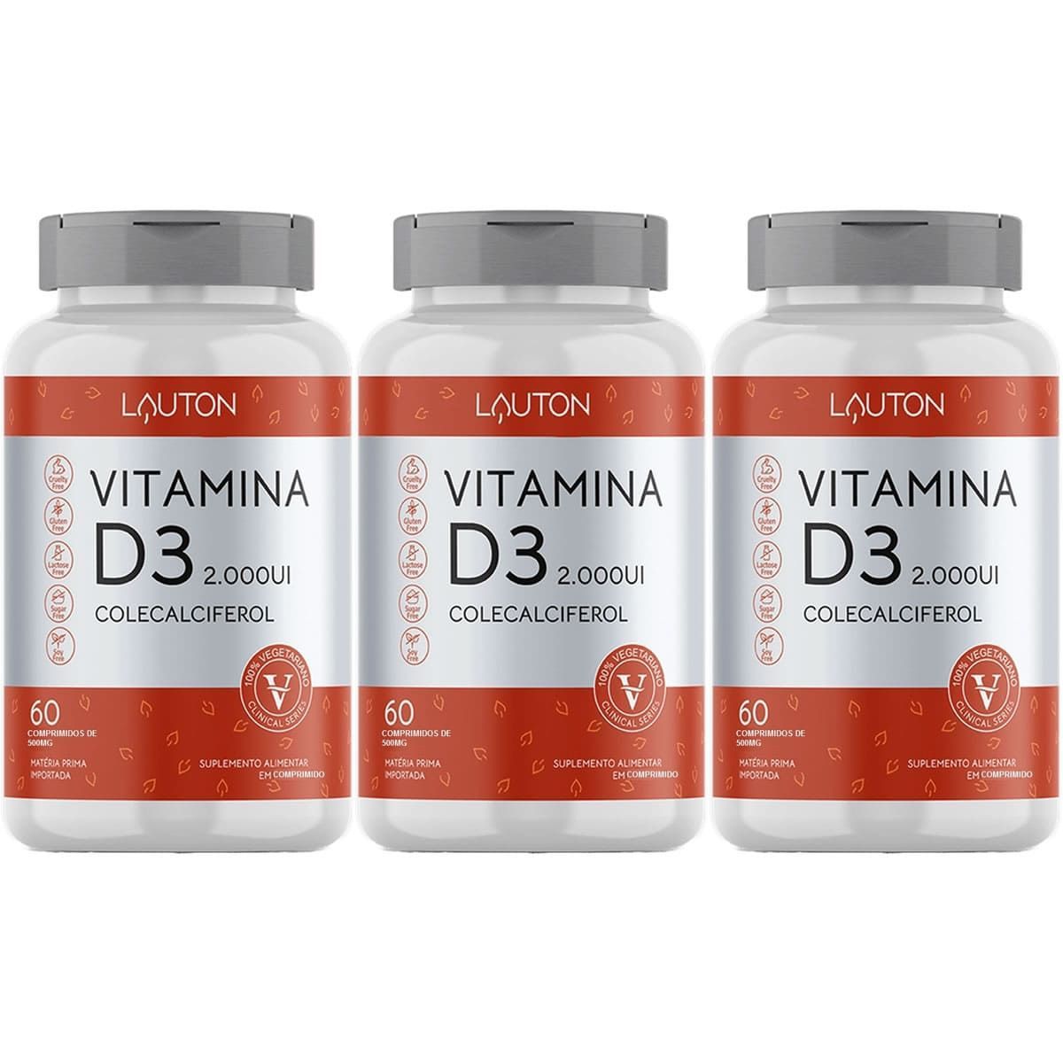 Kit 3X Vitamina D3 2.000UI  - 60 Comprimidos - Lauton Nutrition