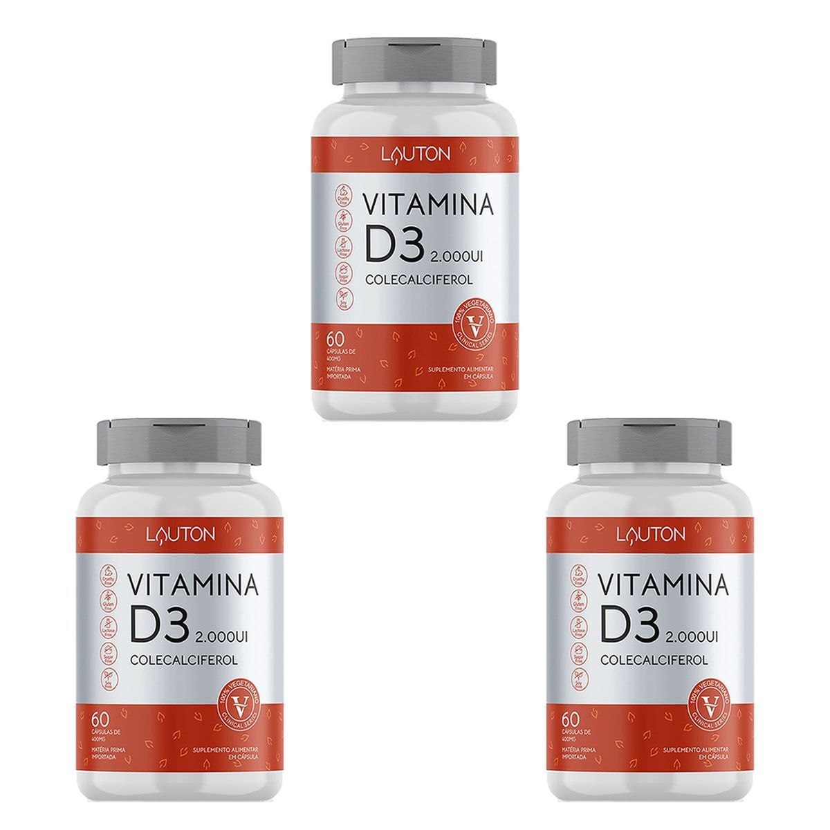 Kit 3X Vitamina D3 2.000UI - 60 Comprimidos - Lauton Nutrition