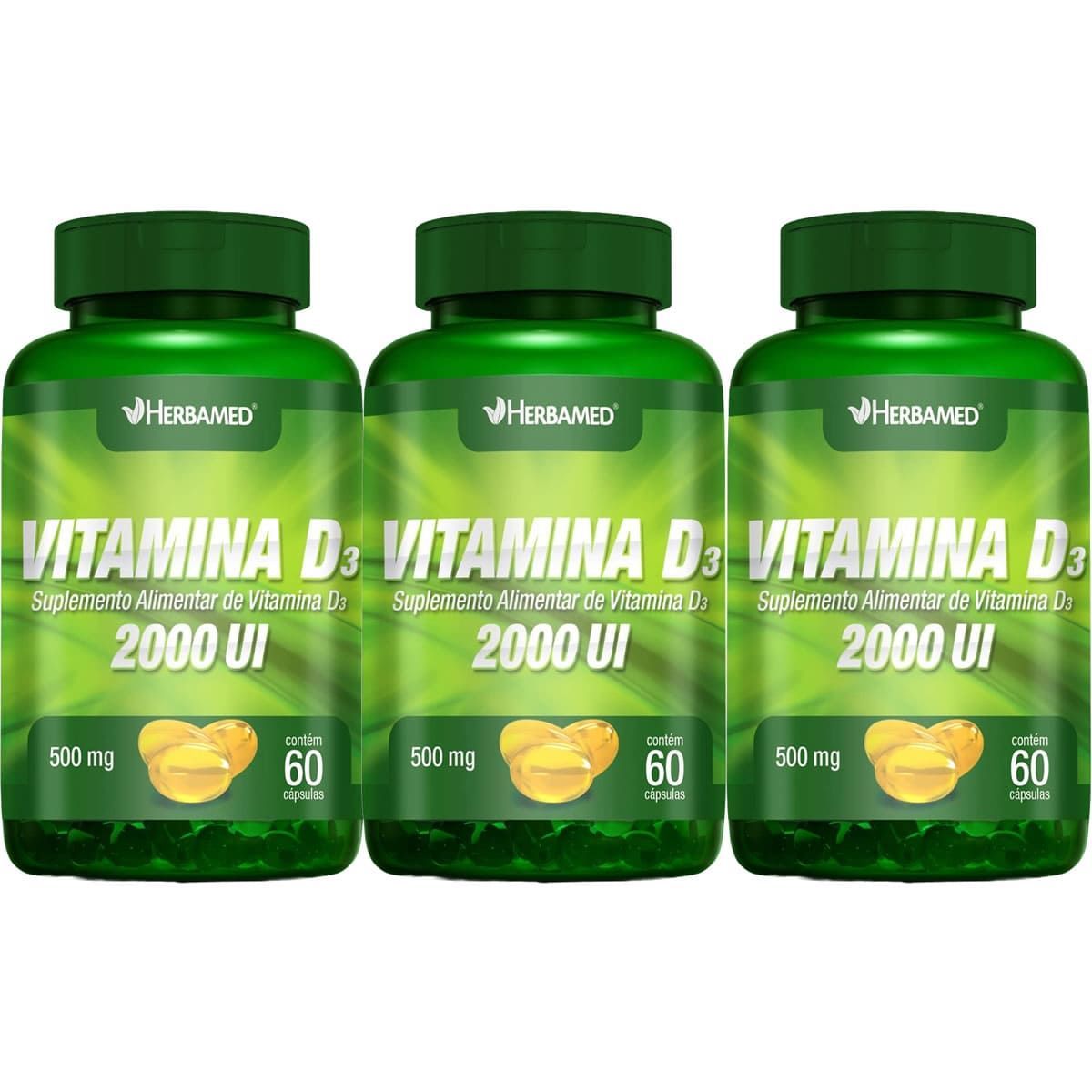 Kit 3X Vitamina D3 2000UI - 60 C�psulas - Herbamed