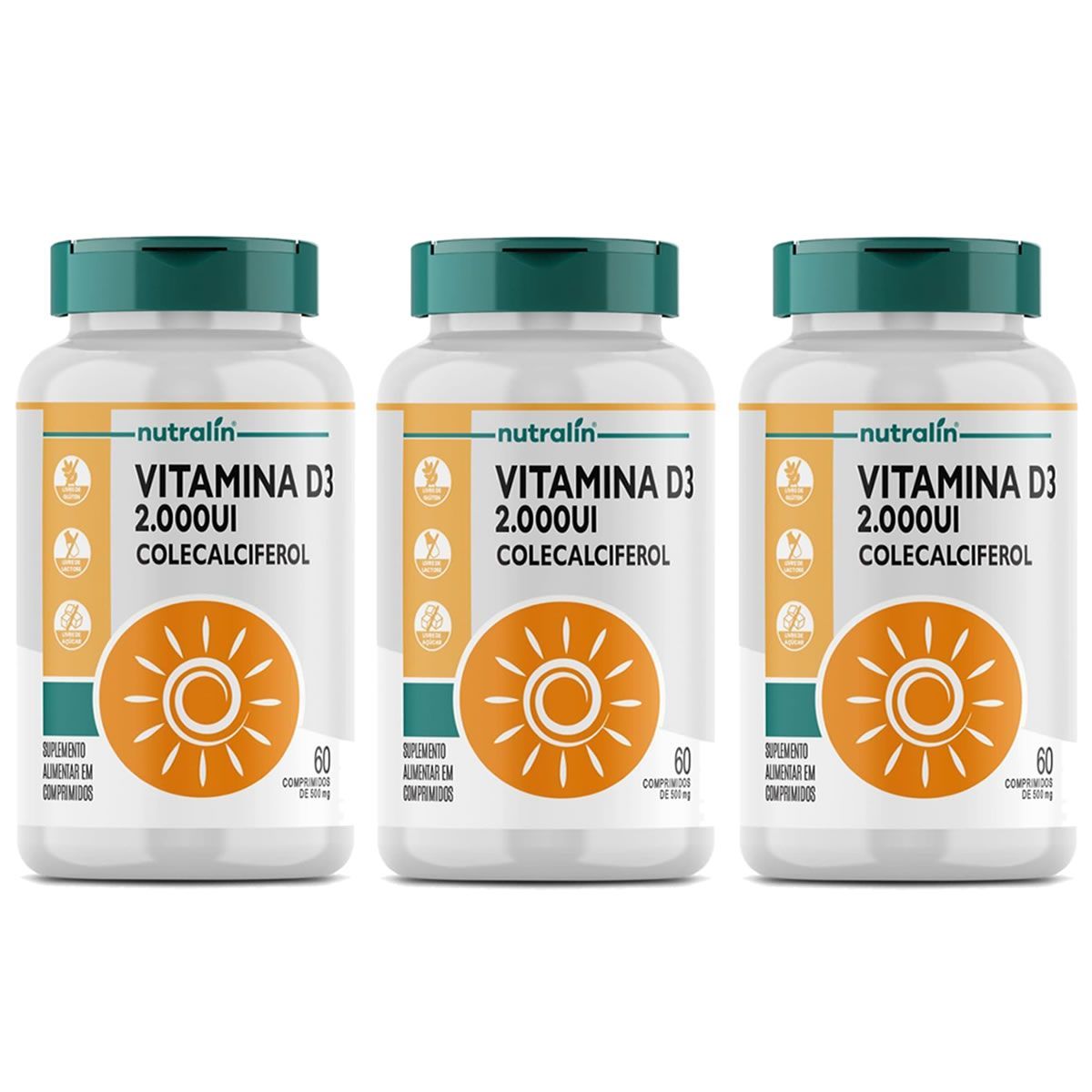 Kit 3X Vitamina D3 2000UI - 60 Comprimidos - Nutral�n