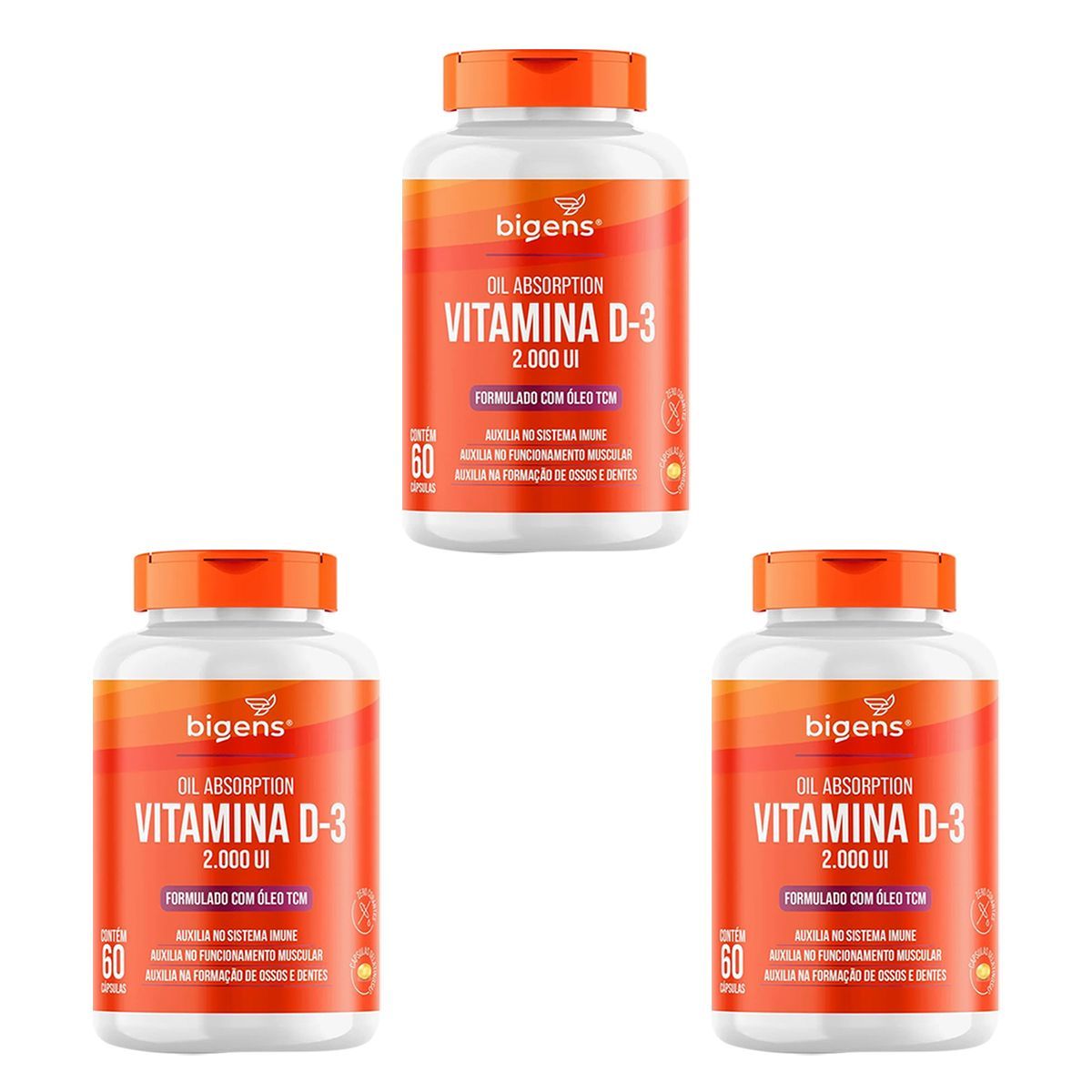Kit 3X Vitamina D3 2000ui Com TCM - 60 C�psulas - Bigens