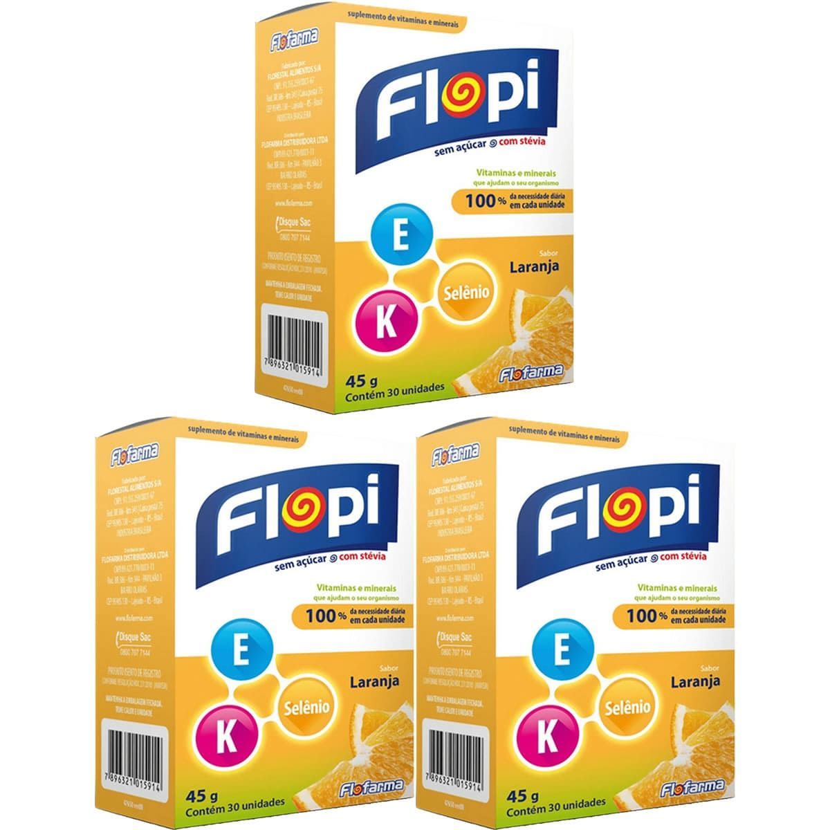 Kit 3X Vitamina E+K+Sel�nio Flopi - 30 Unidades Laranja - Flofarma