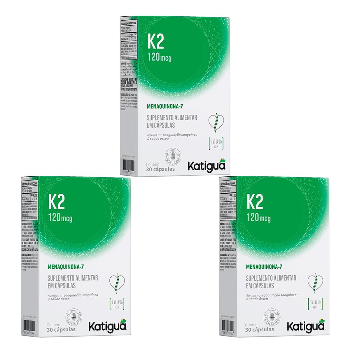 Kit 3X Vitamina K2 120mcg - 30 C�spulas - Katigu�