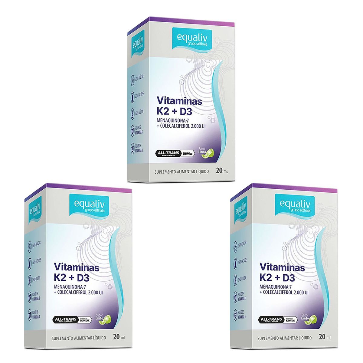 Kit 3X Vitamina K2 + D3 Gotas - 20ml Lim�o - Equaliv