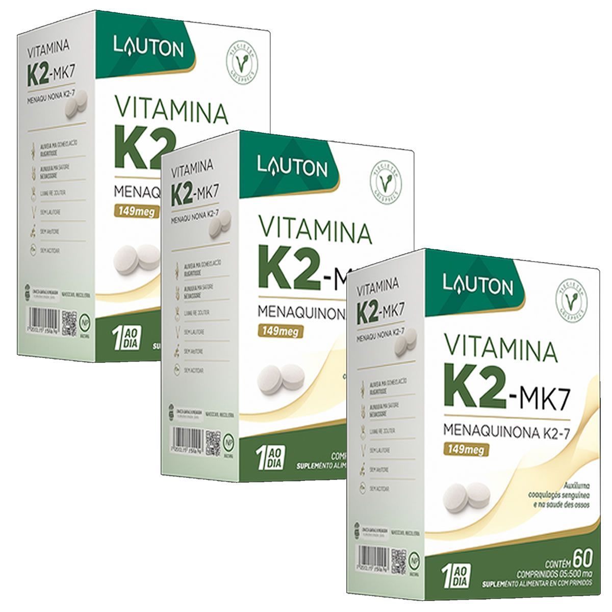 Kit 3X Vitamina K2-MK7 - 149mcg 60 C�psulas - Lauton