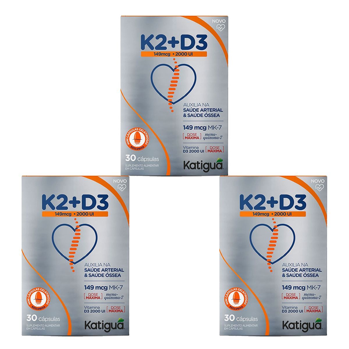 Kit 3X Vitamina K2  +Vitamina D3 -  30 C�spulas Gelatinosas - KATIGU�