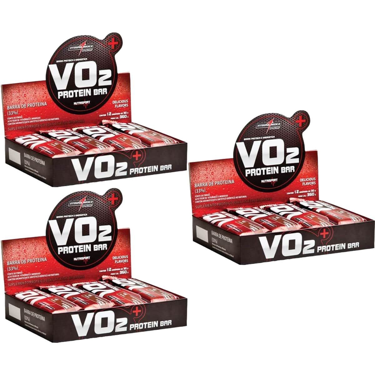 Kit 3X VO2 PROTEIN BAR - 12 Unidades 30g Morango - IntegralM�dica