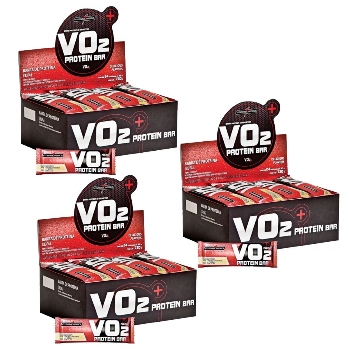 Kit 3X VO2 PROTEIN BAR - 24 Unidades 30g C�co - IntegralM�dica
