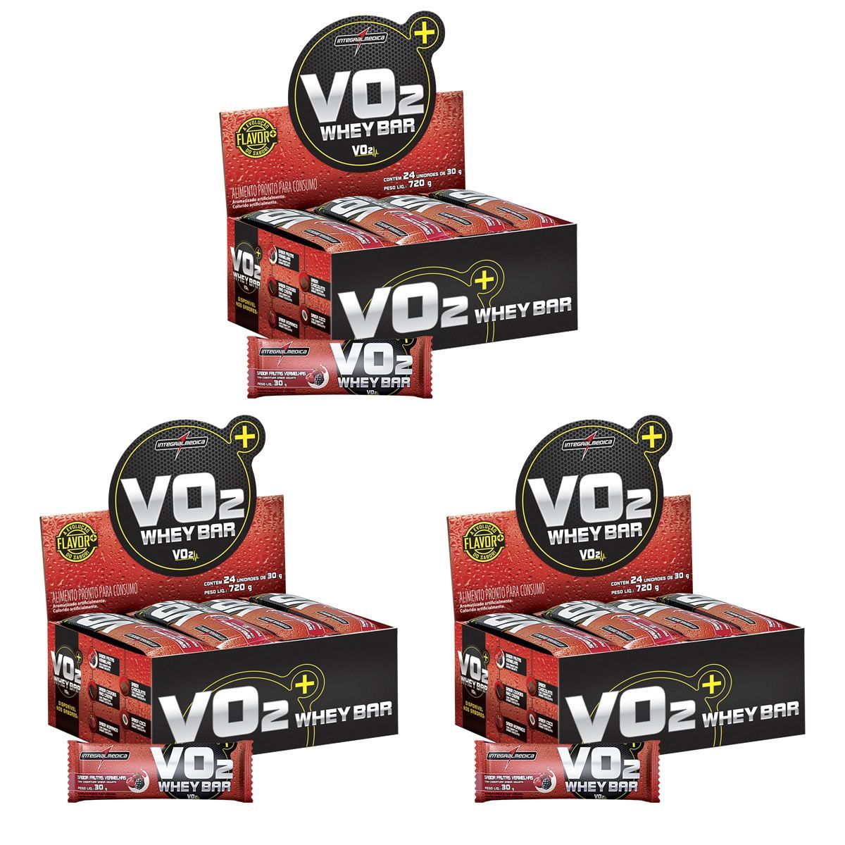 Kit 3X VO2 PROTEIN BAR - 24 Unidades 30g Frutas Vermelhas c/ Iorgute - IntegralM�dica