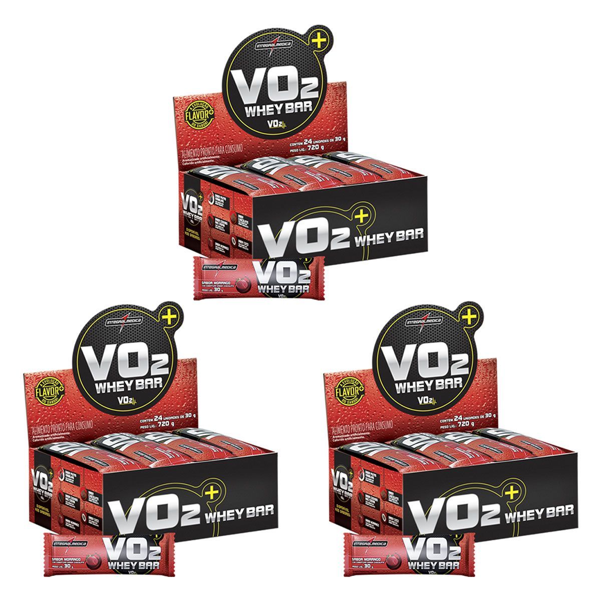 Kit 3X VO2 PROTEIN BAR - 24 Unidades 30g Morango - IntegralM�dica