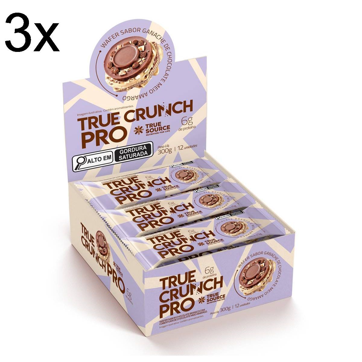 Kit 3X Wafer True Crunch Pro - Caixa com 12 Unidades de 25g Chocolate Meio Amargo - True Source