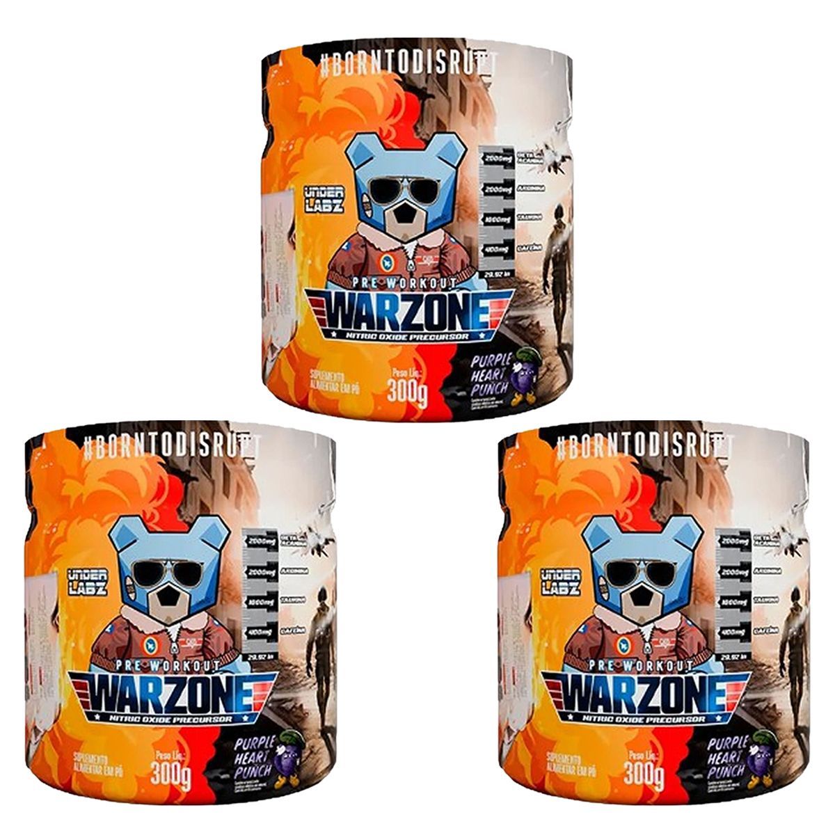 Kit 3X Warzone Pr�-Treino - 300g Purple Heart Punch - Under Labz