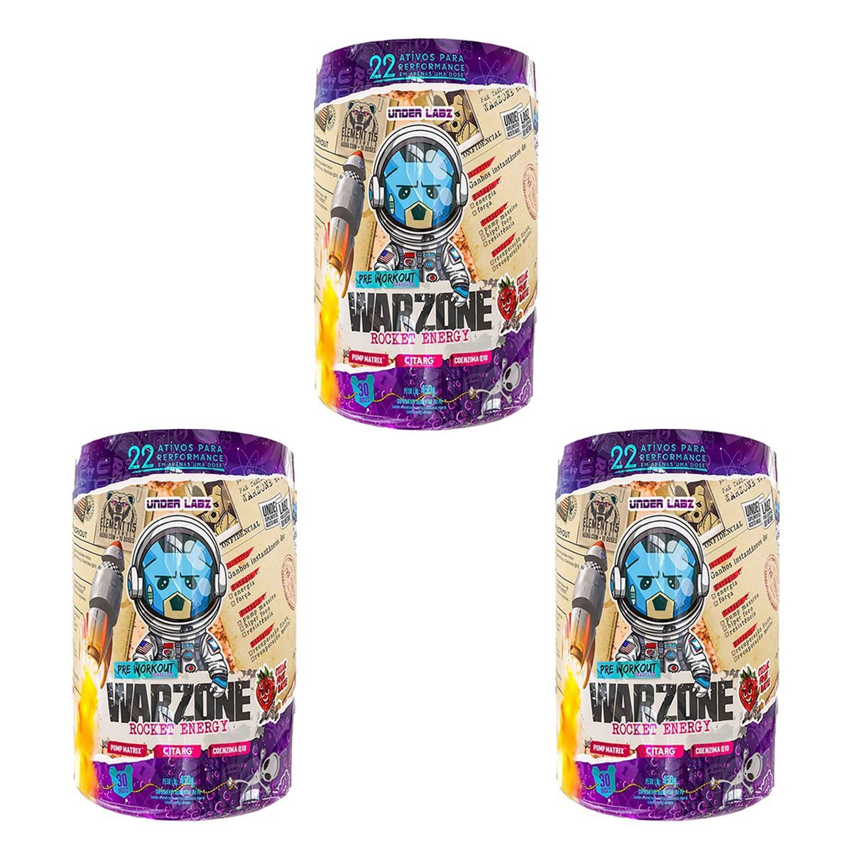 Kit 3X Warzone Rocket Energy - 450g Cosmic Fruit Battle - Under Labz