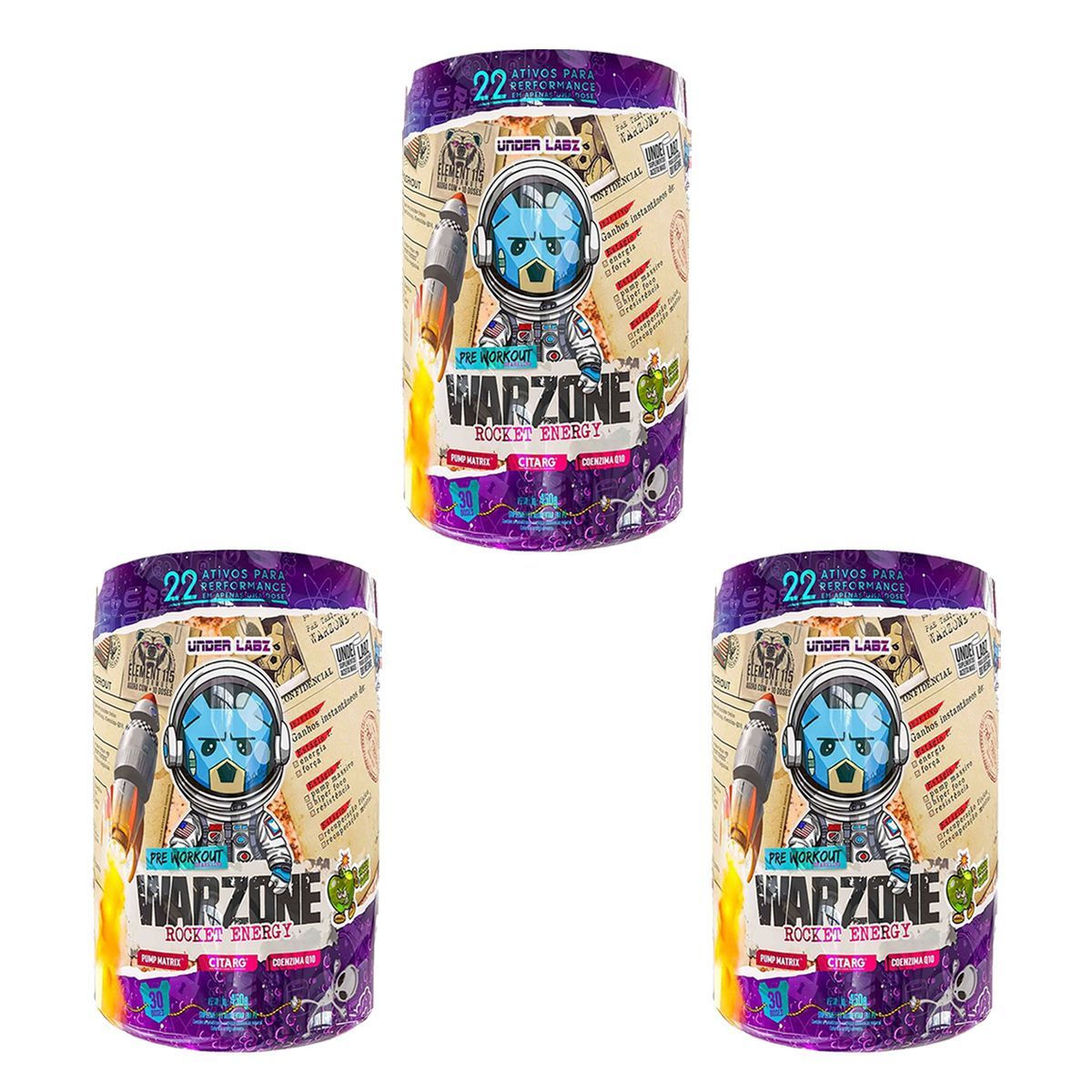 Kit 3X Warzone Rocket Energy - 450g Green Bomb - Under Laz