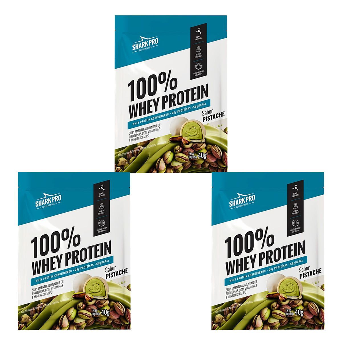 Kit 3X Whey 100% - 1 Sach� 40g Pistache - Shark Pro