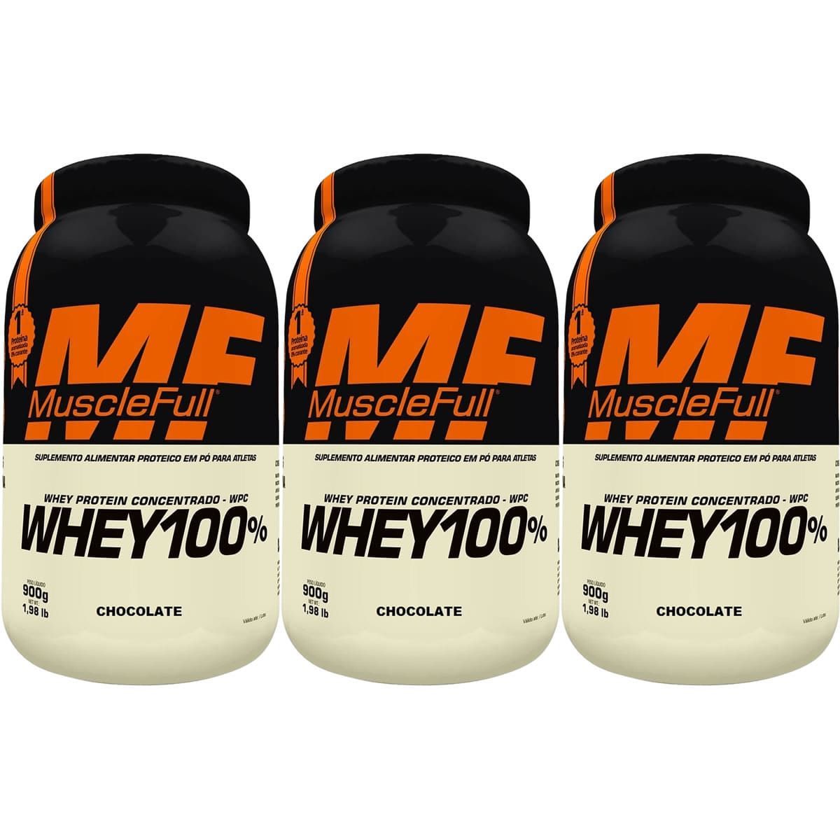 Kit 3X Whey 100% Concentrado - 900g Chocolate - MuscleFull