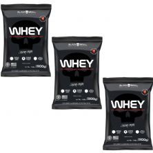 Kit 3X Whey 100% Concentrate - 900g Refil Morango  - Black Skull