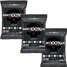 Kit 3X Whey 100% HD - 900g Refil Morango - Black Skull