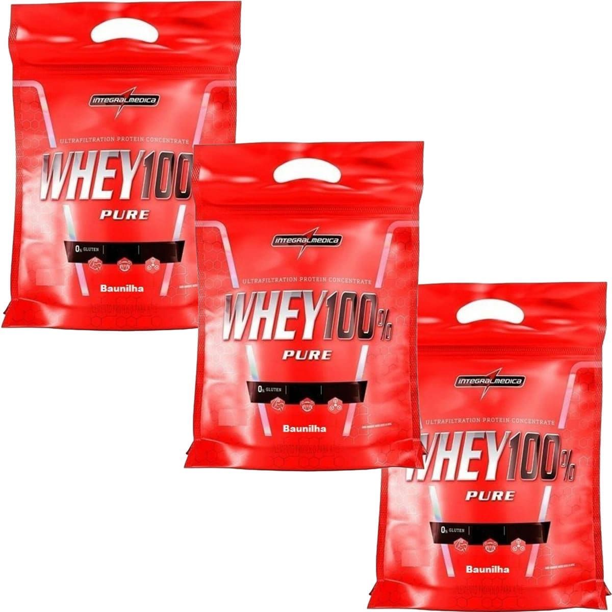 Kit 3X Whey 100% Pure - 1800g Refil Baunilha - IntegralM�dica