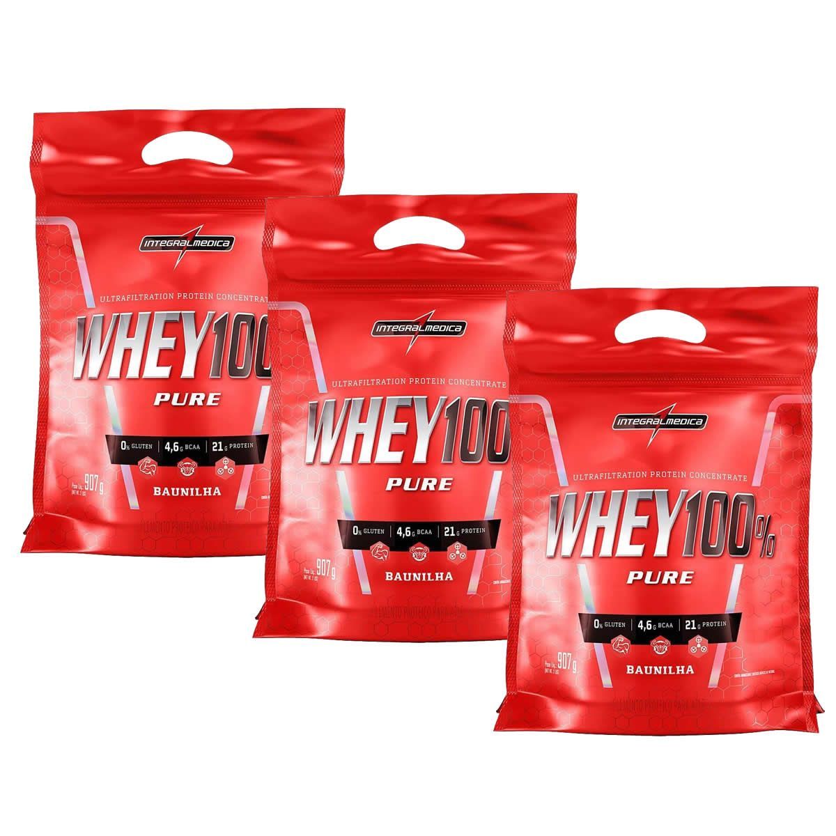 Kit 3X Whey 100% Pure - 907g Refil Baunilha - IntegralM�dica