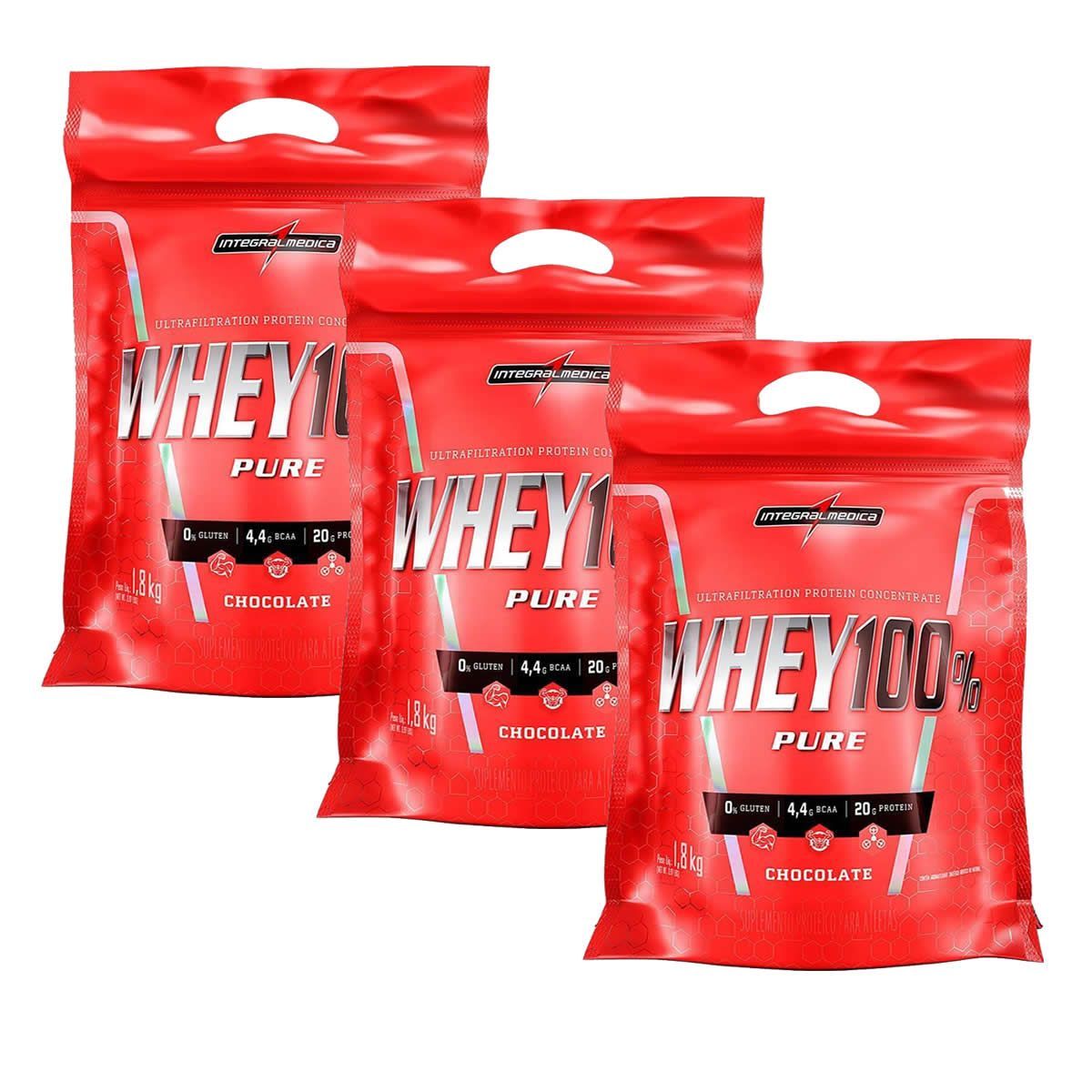 Kit 3X Whey 100% Pure - 907g Refil Chocolate - IntegralM�dica