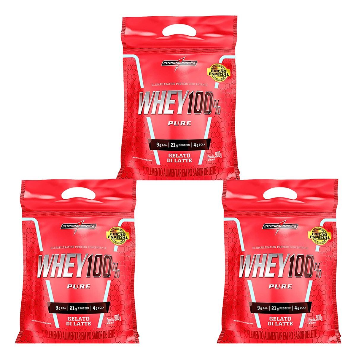 Kit 3X Whey 100% Pure - 907g Refil Gelato Di Latte - Integral M�dica