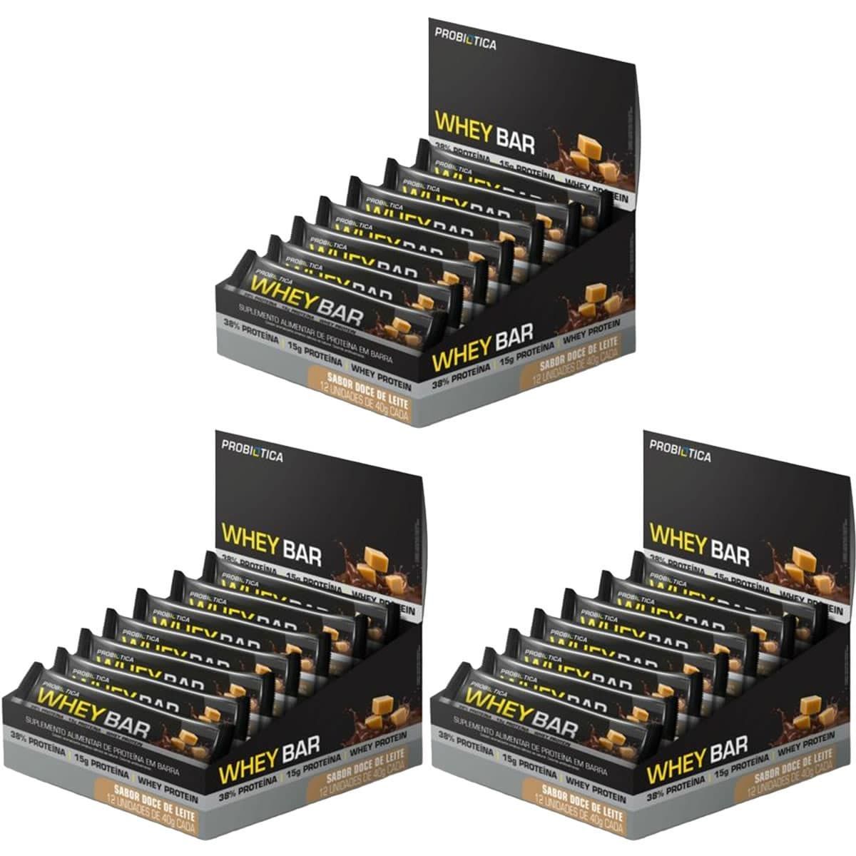 Kit 3X Whey Bar - 12 Unidades 40g Doce de Leite - Probi�tica