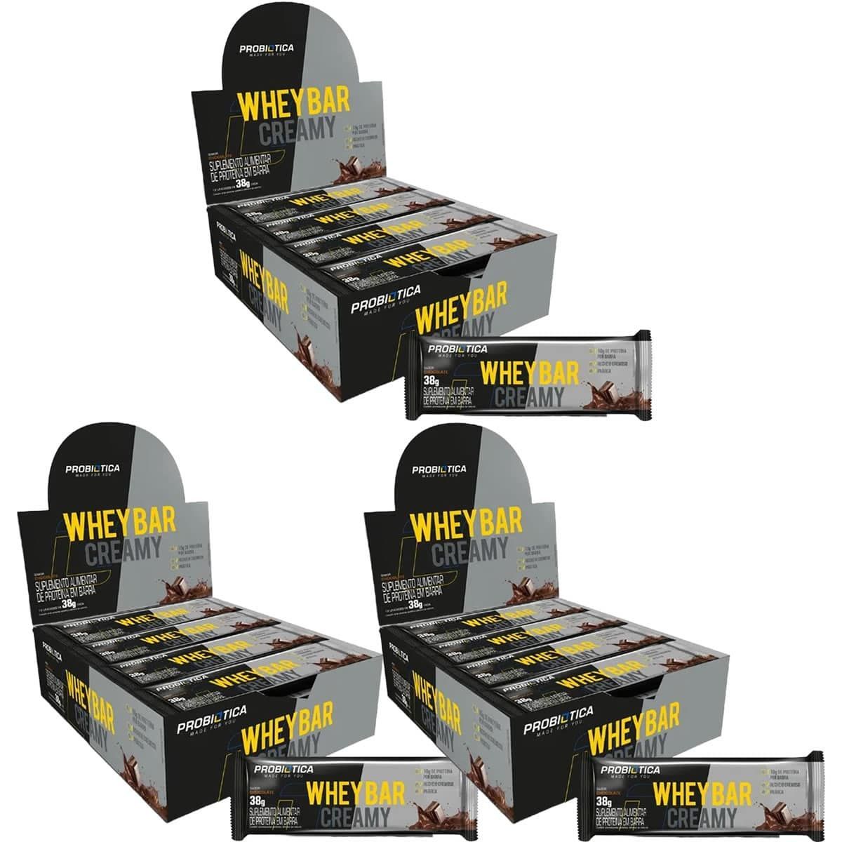 Kit 3X Whey Bar Creamy - 12 unidades 38g Chocolate - Probi�tica