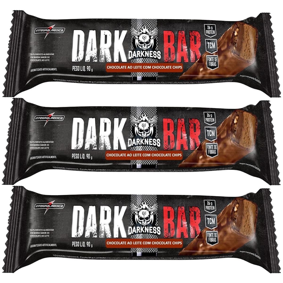 Kit 3X Whey Bar Darkness - 1 Unidade 90g Chocolate ao Leite C/ Chocolate Chips  - IntegralM�dica