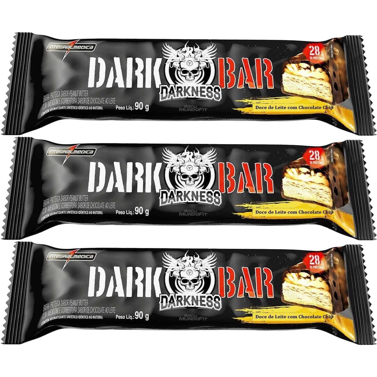 Kit 3X Whey Bar Darkness - 1 unidade 90g Doce de Leite com Chocolate Chip - Integralm�dica