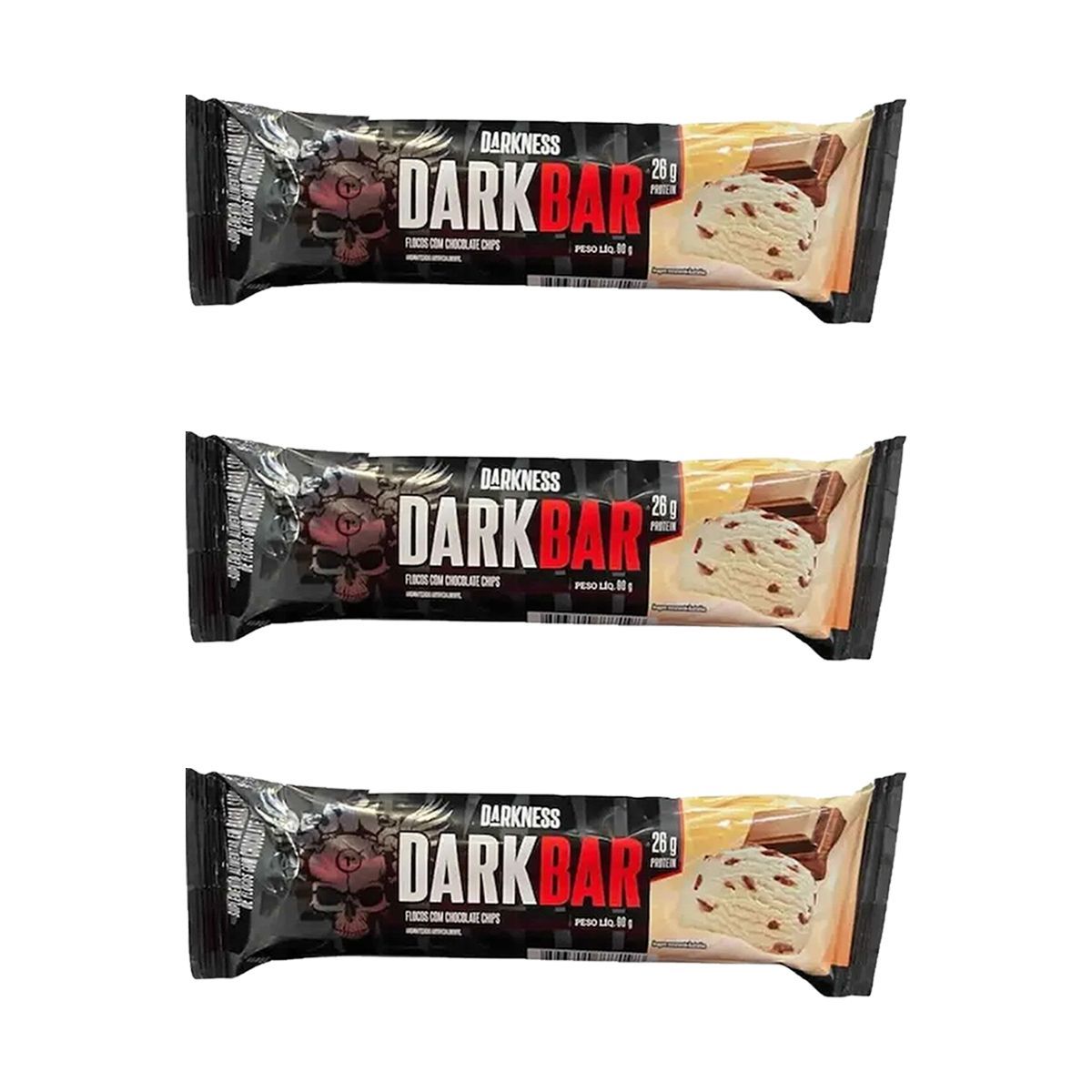 Kit 3X Whey Bar Darkness - 1 Unidade 90g Flocos com Chocolate Chips - IntegralM�dica