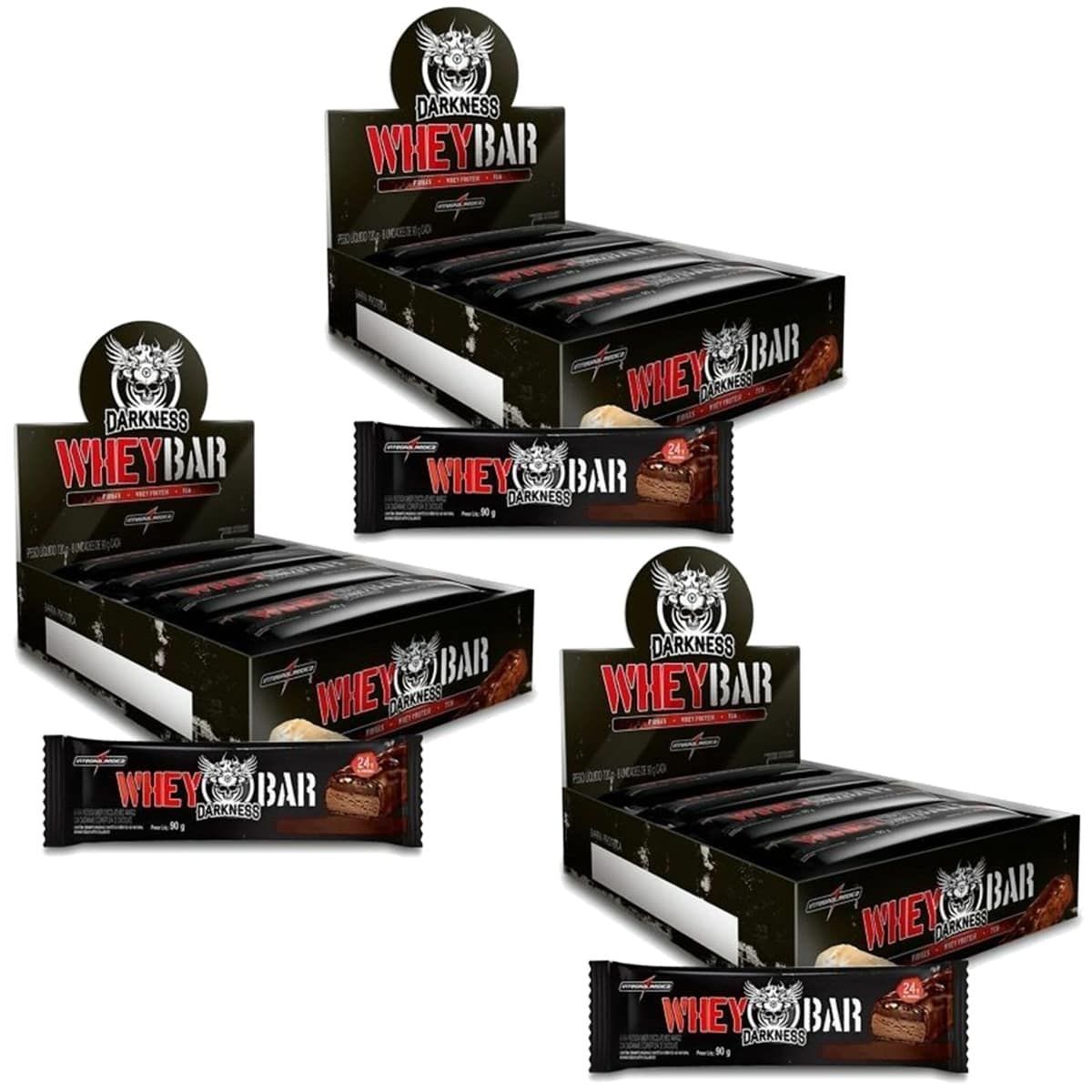 Kit 3X Whey Bar Darkness - 8 Unidades 90g Chocolate e Coco c/ Chocolate Chip - IntegralM�dica