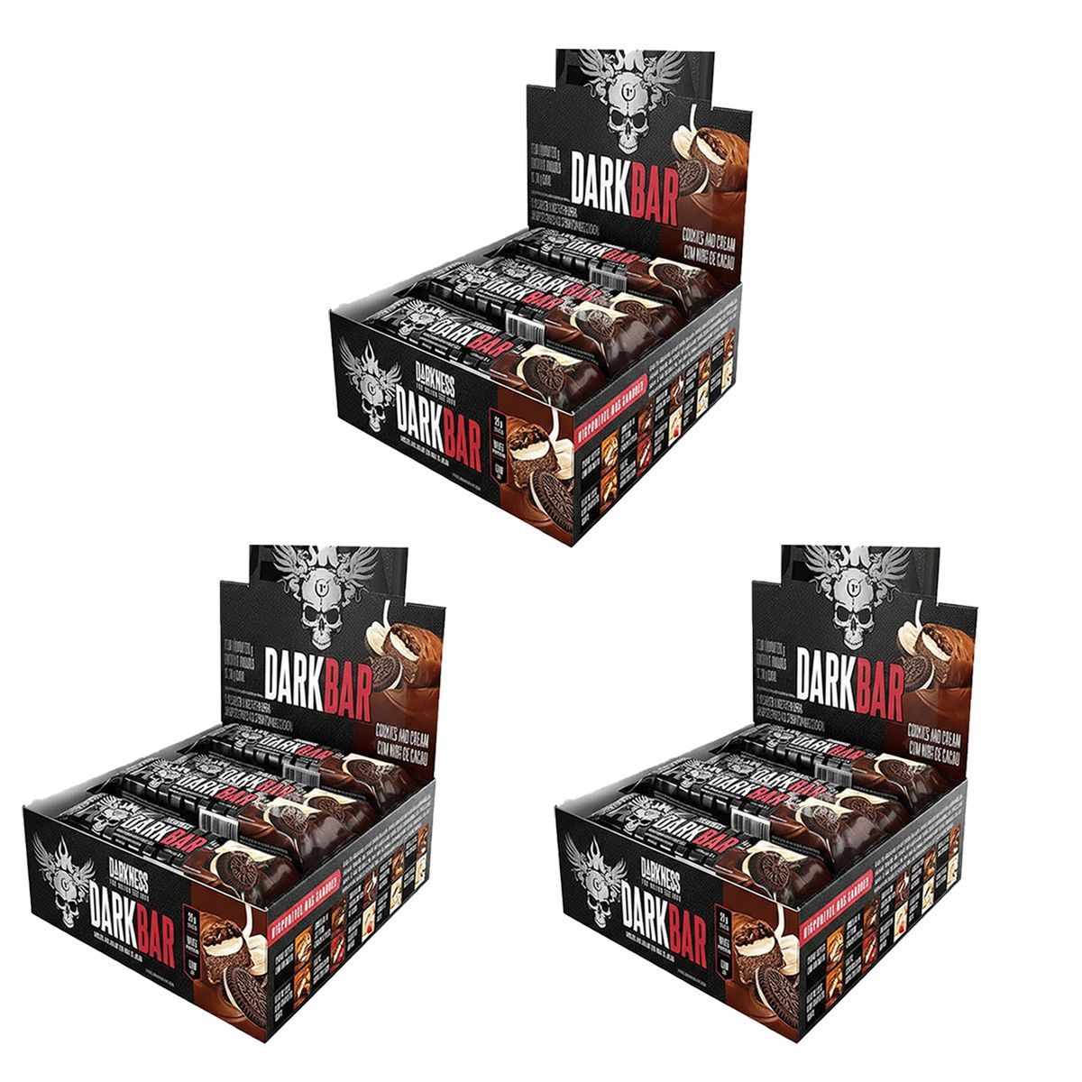 Kit 3X Whey Bar Darkness - 8 Unidades 90g Cookies and Cream Com Nibs de Cacau - IntegralM�dica
