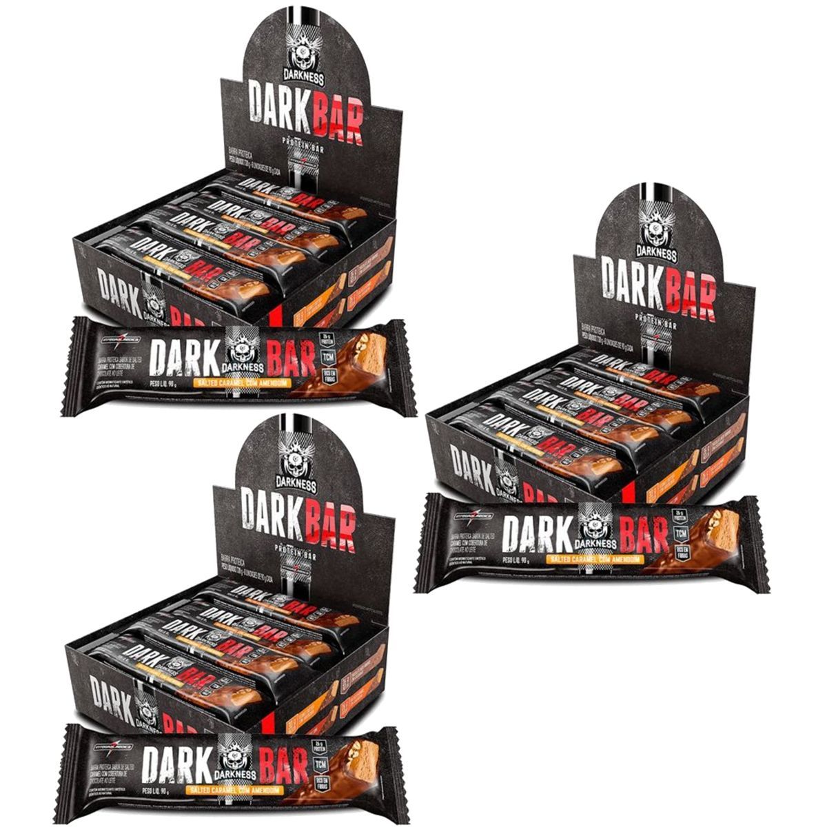 Kit 3x Whey Bar Darkness - 8 Unidades 90g Salted Caramel com Amendoim - IntegralM�dica