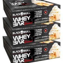 Kit 3X Whey Bar Gourmet - 12 Unidades 45g Chocolate Branco - Black Skull