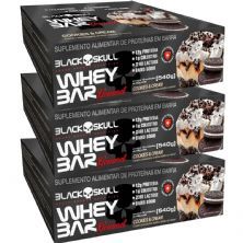 Kit 3X Whey Bar Gourmet - 12 Unidades 45g Cookies and Cream - Black Skull