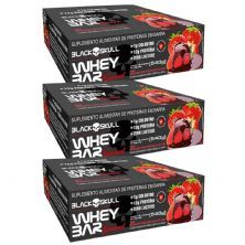 Kit 3X Whey Bar Gourmet - 12 Unidades 45g Morango com Chocolate - Black Skull
