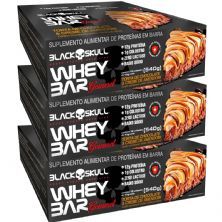 Kit 3X Whey Bar Gourmet - 12 Unidades 45g Torta de Chocolate e Creme de Amendoim - Black Skull