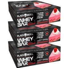 Kit 3X Whey Bar Gourmet - 12 Unidades 45g Torta Mousse de Morango - Black Skull