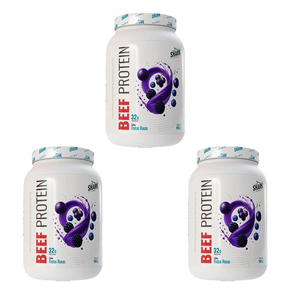 Kit 3X Whey Beef Protein - 900g Frutas Roxas - Shark Pro