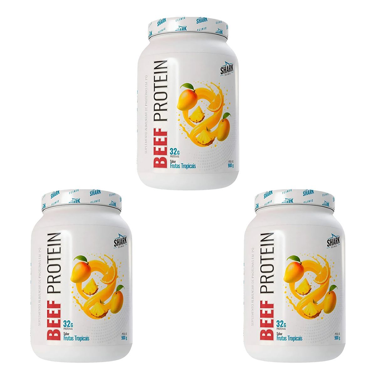 Kit 3X Whey Beef Protein - 900g Frutas Tropicais - Shark Pro