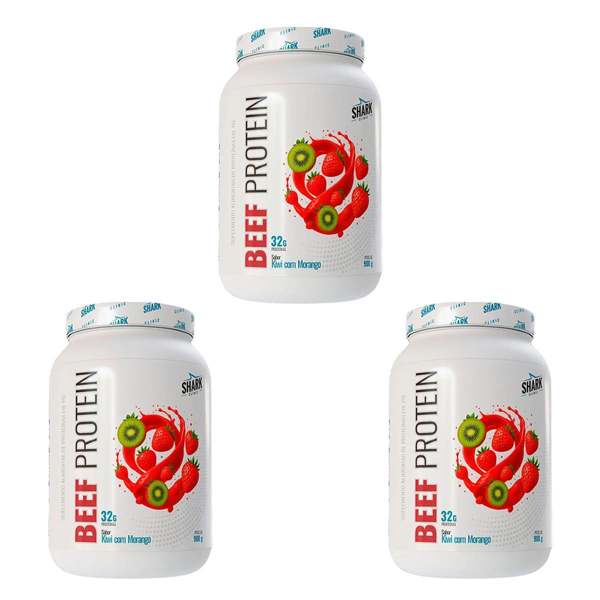 Kit 3X Whey Beef Protein - 900g Kiwi com Morango - Shark Pro