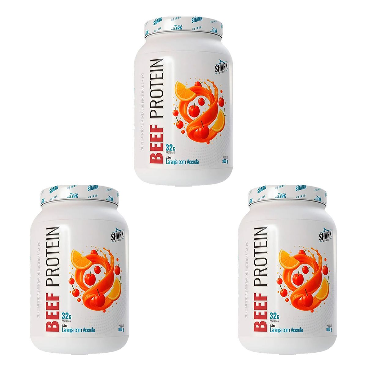 Kit 3X Whey Beef Protein - 900g Laranja com Acerola - Shark Pro