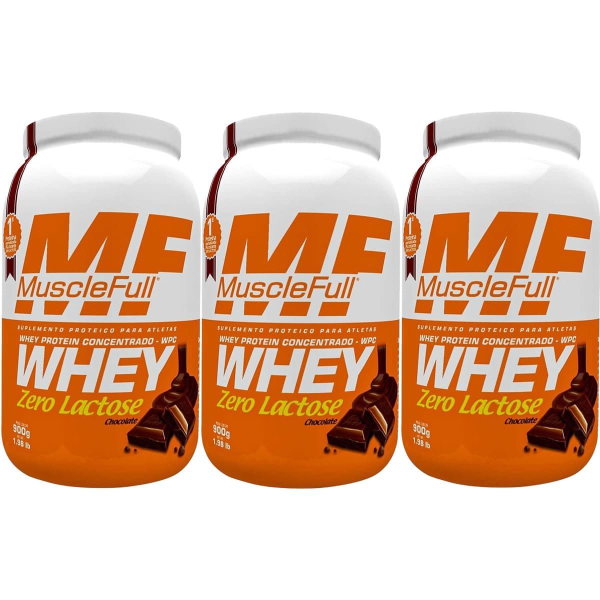 Kit 3X Whey Concentrado Zero Lactose - 900g Chocolate - MuscleFull