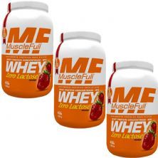 Kit 3X Whey Concentrado Zero Lactose - 900g Morango - MuscleFull