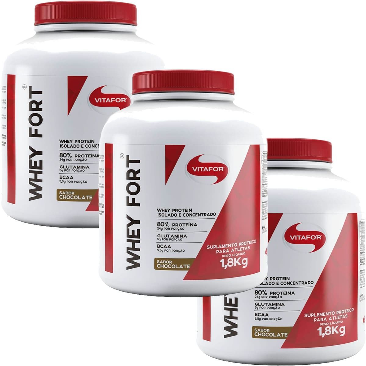 Kit 3X Whey Fort - 1800g Chocolate - Vitafor