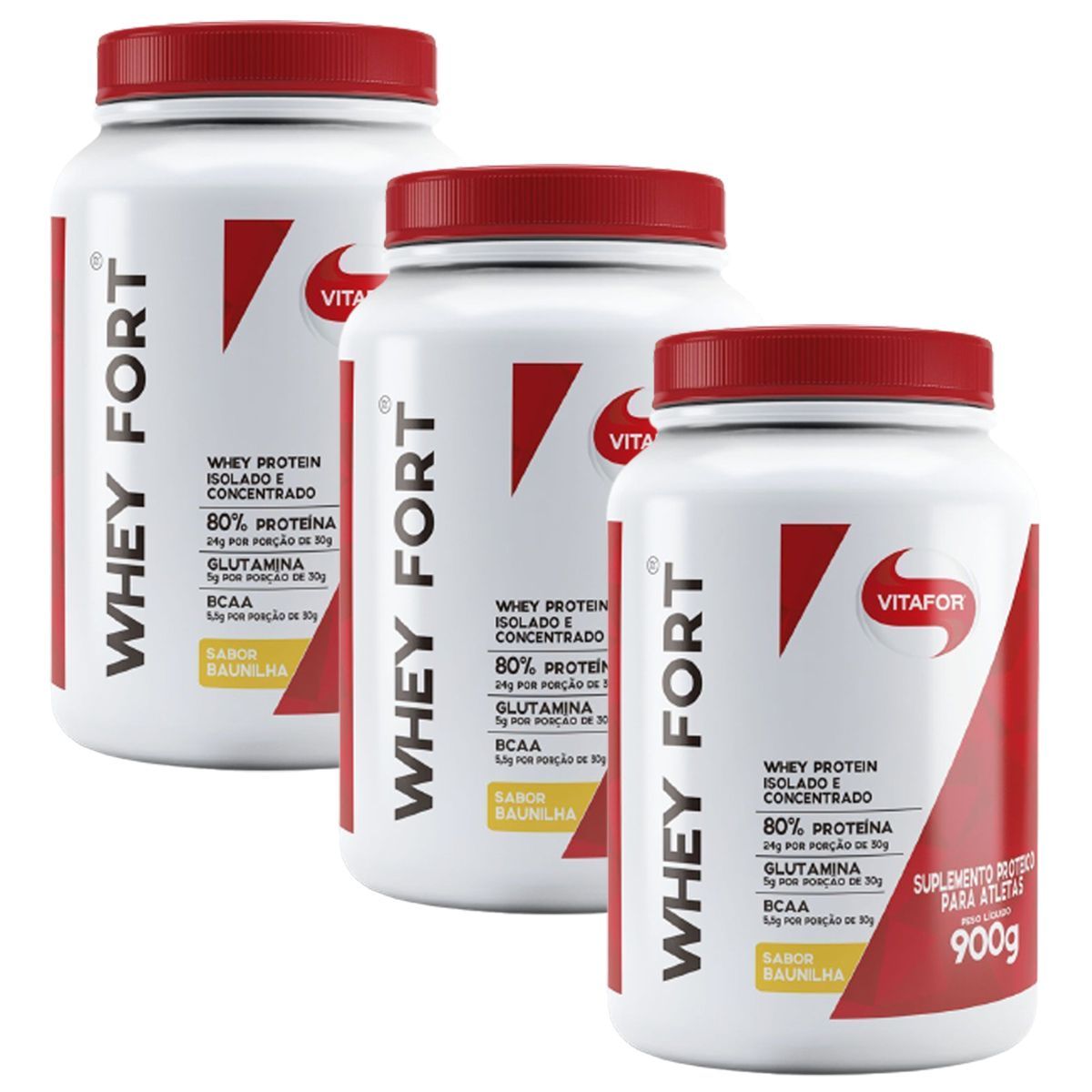 Kit 3X Whey Fort - 900g Baunilha - Vitafor